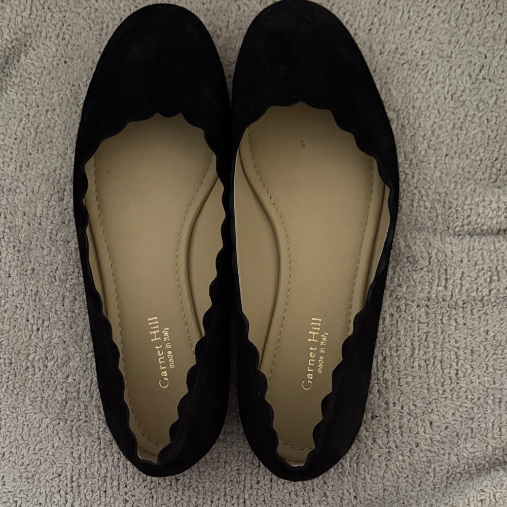 Garnet Hill Women's Black Suede Scalloped Flats 8.5